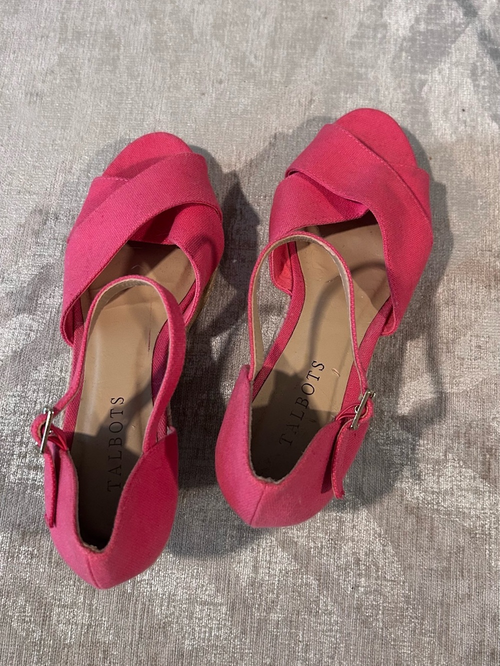 Talbots Coral Pink Cross-Front Wedged Espadrilles Sandals